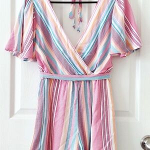 Blue Rain Francesca’s Women’s Striped Multicolor Romper Size Small